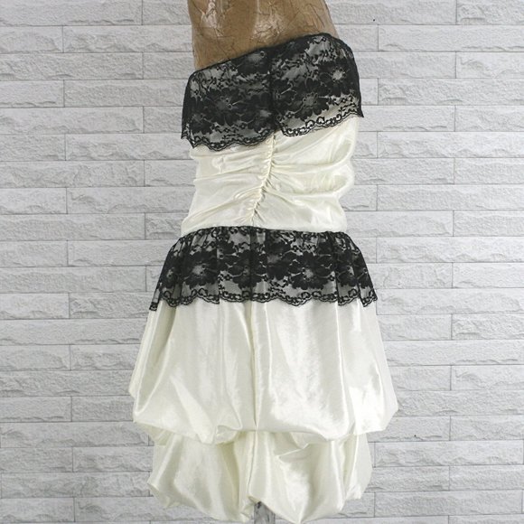 STUDIO Y Dress Strapless Asymmetrical Lace Homecoming Prom Black White Mini 5 - Picture 3 of 11